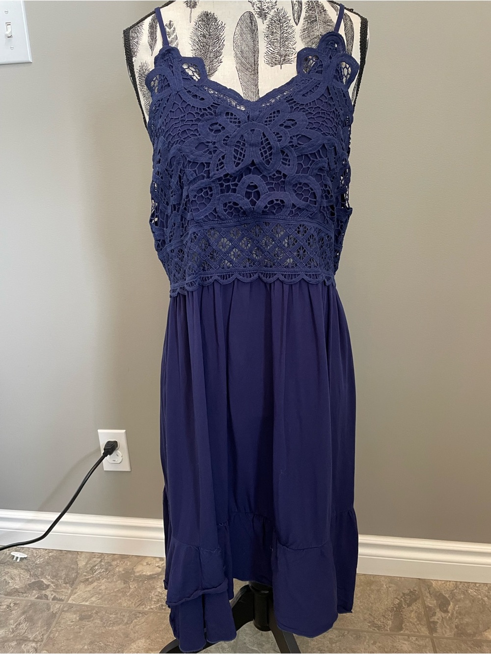 ePretty Navy Crochet Bodice Midi Dress